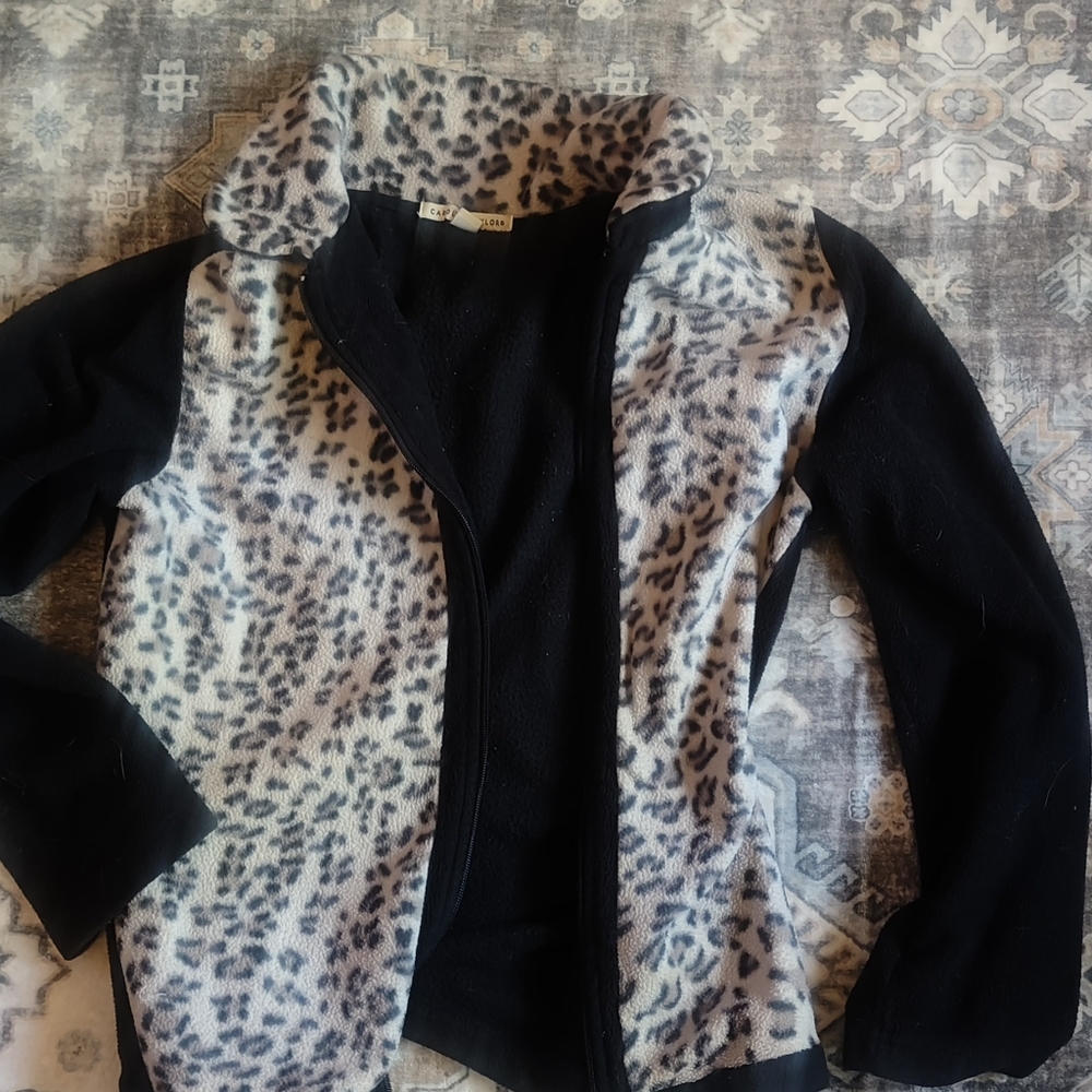 Leopard Print Fleece Jacket - Black & Gray